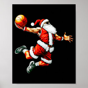 Santa Claus Slam Dunk Basketball Korb Weihnachten  Poster