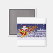 Santa Claus Sled Christmas Night Street Snow Scene Magnet (Vorderseite/Rückseite)