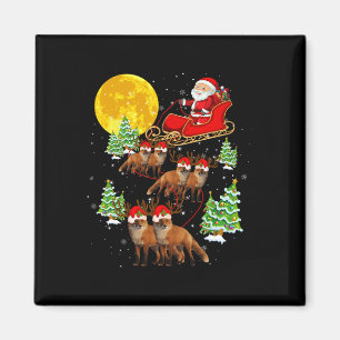 Santa Claus Sleigh & Reindeer Foxes Xmas Pajam Magnet