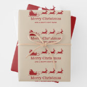 Santa Claus Sleigh and Rentiers & Custom Text Geschenkpapier Set (Beispiel)