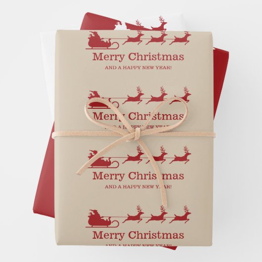 Santa Claus Sleigh and Rentiers & Custom Text Geschenkpapier Set (Beispiel)