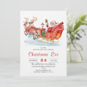 Santa Claus Sleigh Holiday Weihnachtsabend Party Einladung (Stehend Vorderseite)
