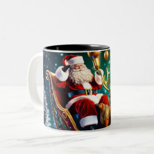 Santa Claus Sleigh im Pop Kunst, Dichtung und Musi Zweifarbige Tasse
