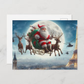 Santa Claus & Sleigh über Paris, Frankreich, skurr Postkarte (Vorne/Hinten)