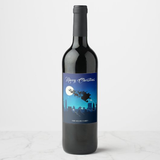 Santa Claus Sleigh Weihnachten Weinetikett (Vorderseite)