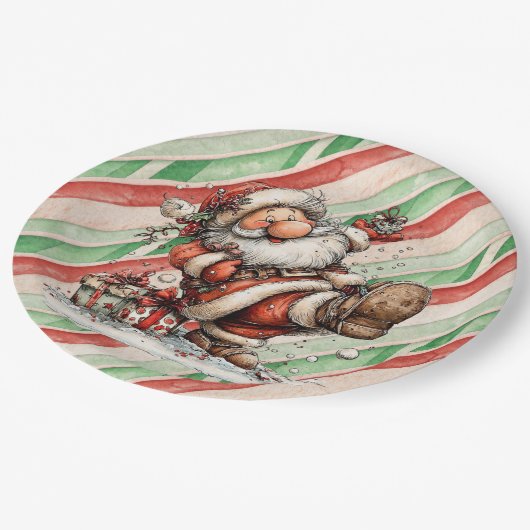Santa Claus Slipping In the Snow Pappteller (Schrägansicht)