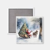 Santa Claus Snow Reindeer Sleigh Magnet (Vorderseite/Rückseite)