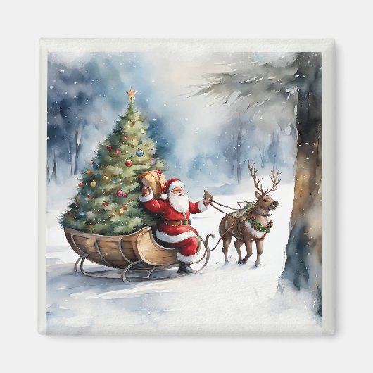 Santa Claus Snow Reindeer Sleigh Magnet (Vorne)