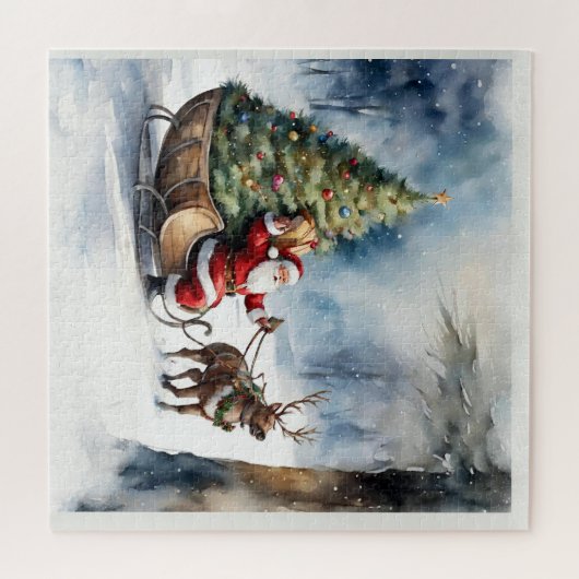 Santa Claus Snow Reindeer Sleigh Puzzle (Horizontal)