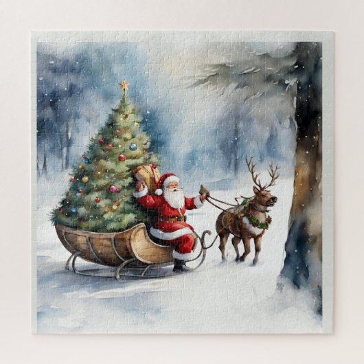 Santa Claus Snow Reindeer Sleigh Puzzle (Vertikal)