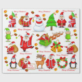 Santa Claus Snowman Elves Reindeer Penguin Geschenkpapier (Flach)