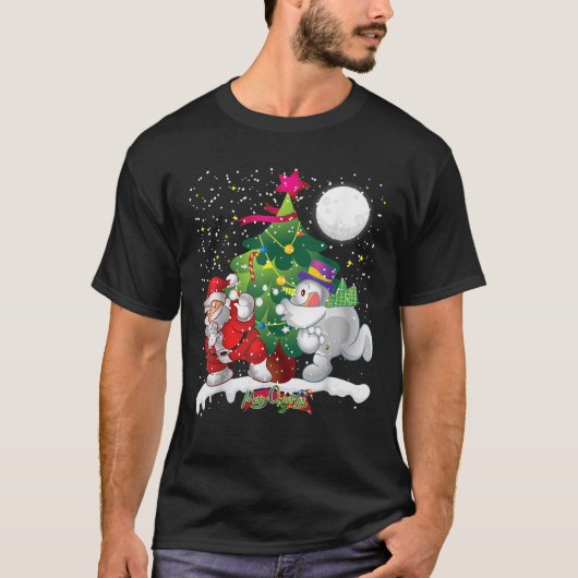 Santa Claus Snowman Tree Balls Funny Merry Christm T-Shirt (Vorderseite)