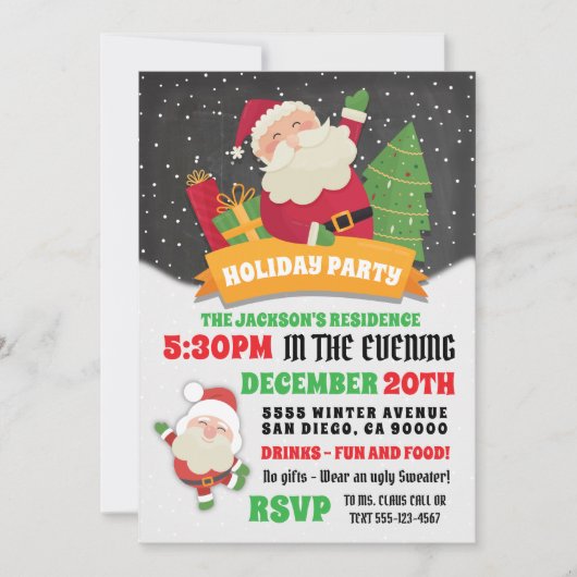 Santa Claus Snowy Christmas Party Einladung (Vorderseite)