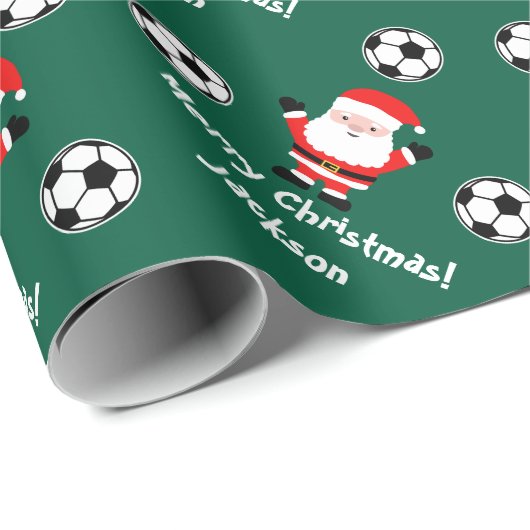 Santa Claus soccer ball player cartoon Christmas Geschenkpapier (Rolleneckpunkt)