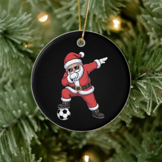 Santa Claus Soccer Dabbing Weihnachtsgeschenk Keramik Ornament (Baum)