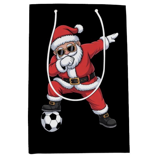 Santa Claus Soccer Dabbing Weihnachtsgeschenk Mittlere Geschenktüte (Vorderseite)