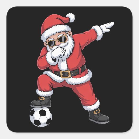 Santa Claus Soccer Dabbing Weihnachtsgeschenk Quadratischer Aufkleber (Vorderseite)