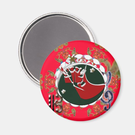 Santa Claus Sock Red Magnet (Vorderseite/Rückseite)