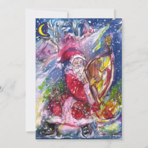 SANTA CLAUS SPIELEN HARP IM MONLIGHT FEIERTAGSKARTE