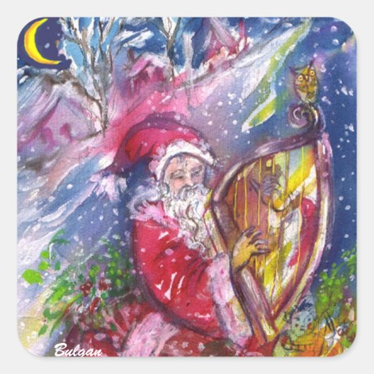 SANTA CLAUS SPIELEN HARP IM MONLIGHT QUADRATISCHER AUFKLEBER (Vorderseite)
