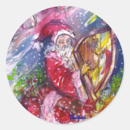 SANTA CLAUS SPIELEN HARP IM MONLIGHT RUNDER AUFKLEBER