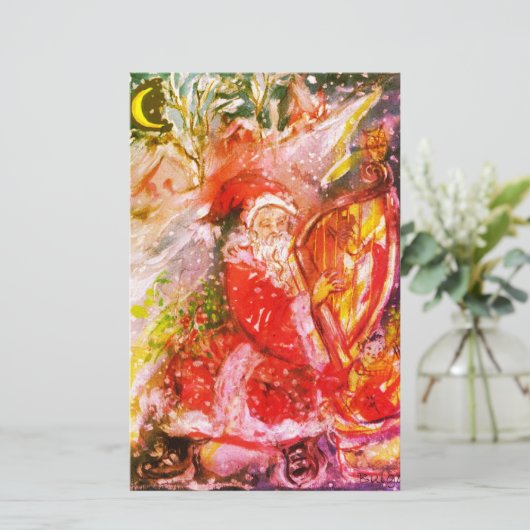 SANTA CLAUS SPIELEN HARP IN MONLIGHT Weihnachten Briefpapier (Stehend Vorderseite)