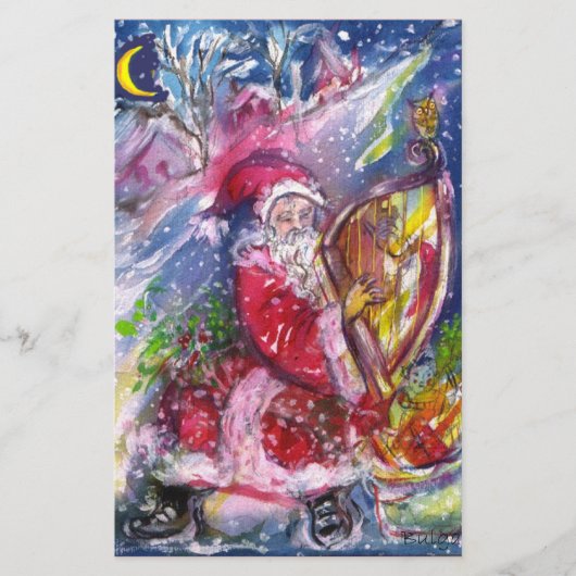 SANTA CLAUS SPIELEN HARP IN MONLIGHT Weihnachten Briefpapier (Vorderseite)