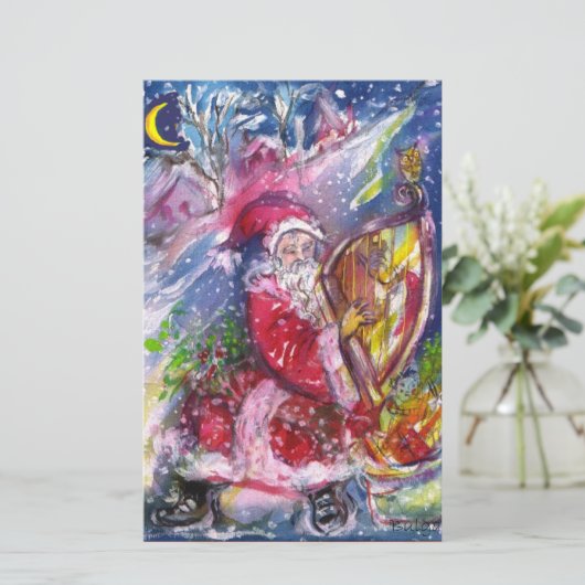 SANTA CLAUS SPIELEN HARP IN MONLIGHT Weihnachten Briefpapier (Stehend Vorderseite)