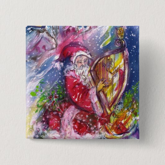 SANTA CLAUS SPIELEN HARP IN MONLIGHT Weihnachten Button (Vorderseite)