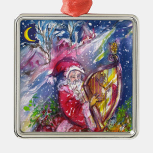 SANTA CLAUS SPIELEN HARP IN MOONLIGHT ORNAMENT AUS METALL