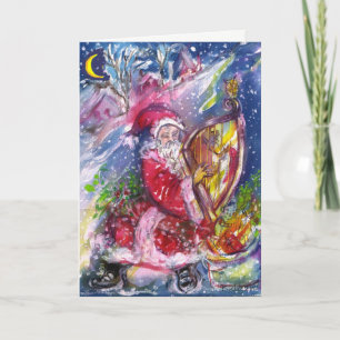 SANTA CLAUS SPIELEN HARP Weihnachtsmusik Feiertagskarte