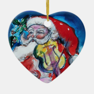 SANTA CLAUS SPIELEN VIOLIN Red Ruby Heart Keramikornament