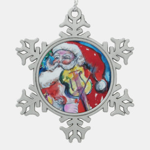 SANTA CLAUS SPIELEN VIOLIN Weihnachten Schneeflocken Zinn-Ornament