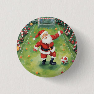 Santa Claus spielt Fußball Weihnachtsfeld Button