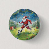 Santa Claus spielt Fußball Weihnachtsfeld Button (Vorderseite)