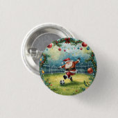 Santa Claus spielt Fußball Weihnachtsfeld Button (Vorne & Hinten)