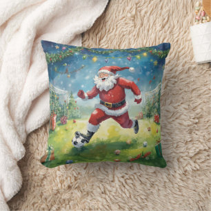 Santa Claus spielt Fußball Weihnachtsfeld Kissen