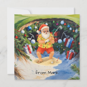 Santa Claus spielt Golf auf dem Golfplatz in Baunk Feiertagskarte
