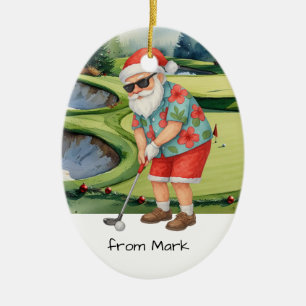 Santa Claus spielt Golf auf Golfplatz-Hintergrund Keramik Ornament