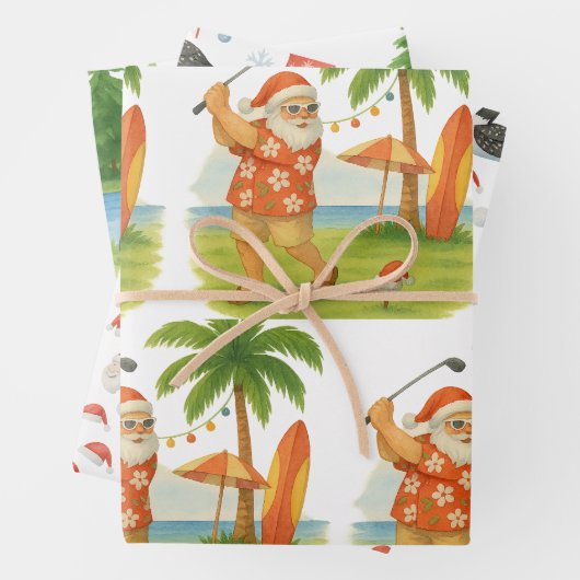 Santa Claus spielt Golf Geschenkpapier Set (Beispiel)