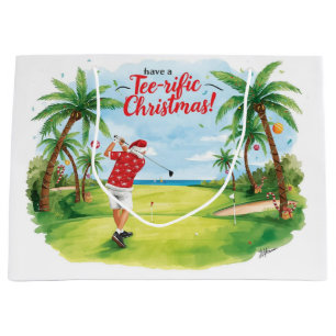 Santa Claus spielt Weihnachten im Juli Golf Große Geschenktüte