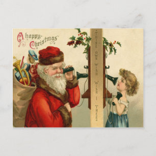 Santa Claus Spielzeugsack Stechpalme Telefon Feiertagspostkarte