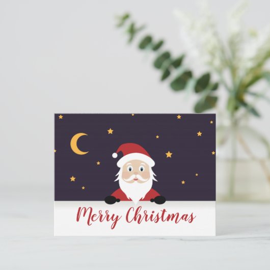 Santa Claus Sprichwort Merry Xmas Nacht Postkarte (Stehend Vorderseite)