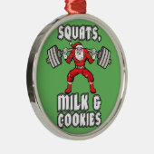 Santa Claus - Squats, Milch und Cookies Silbernes Ornament (Rechts)