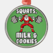 Santa Claus - Squats, Milch und Cookies Silbernes Ornament (Vorne)