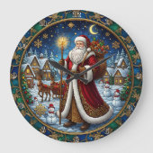 Santa Claus Stained Glass Holiday Scene Große Wanduhr (Vorderseite)