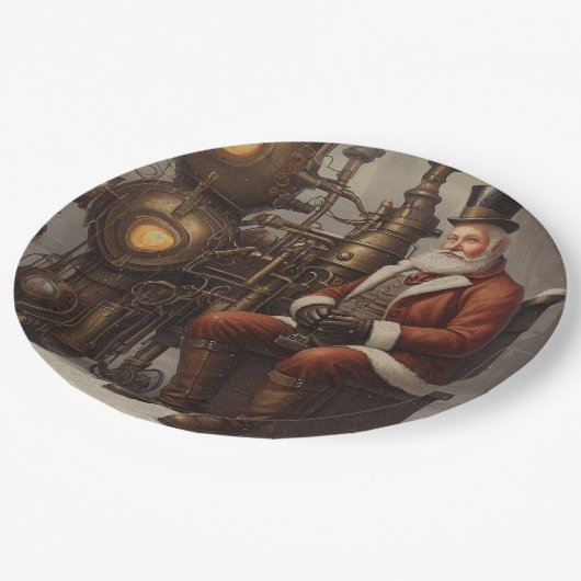 Santa Claus Steampunk Weihnachtsdesign Pappteller (Schrägansicht)