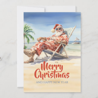 Santa-Claus-Strand-Wasserfarbe Feiertagskarte