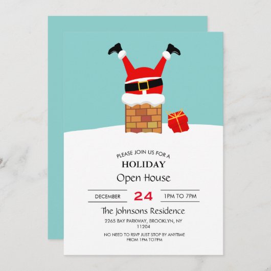 Santa Claus stuck in the chimney on the roof Einladung (Vorne/Hinten)