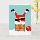 Santa Claus stuck in the chimney on the roof Karte (Gelbe Blume)